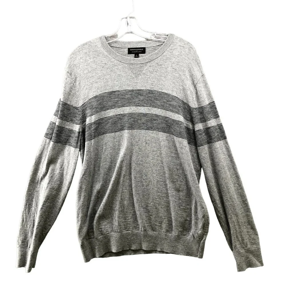 Banana Republic Gray Crewneck Sweater with Black Stripe Detail